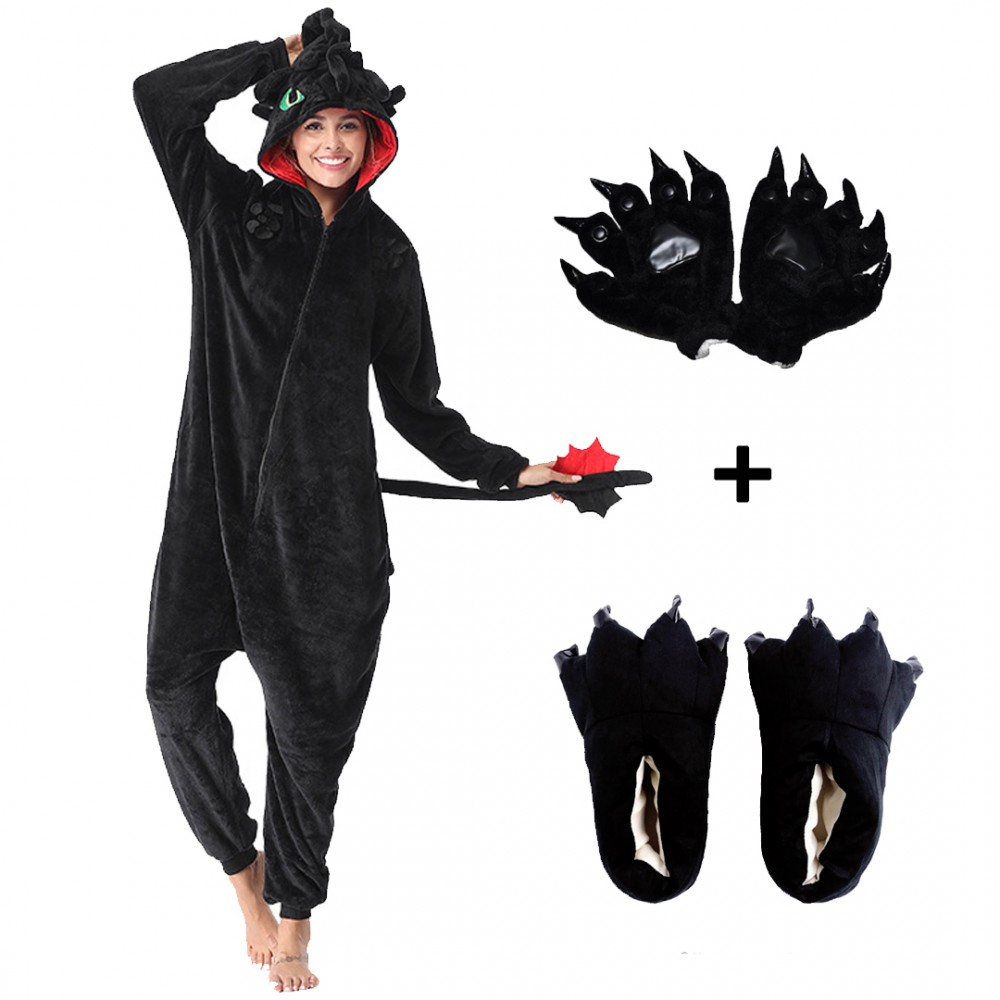 Toothless Onesie Pajamas Costume with Slippers & Gloves