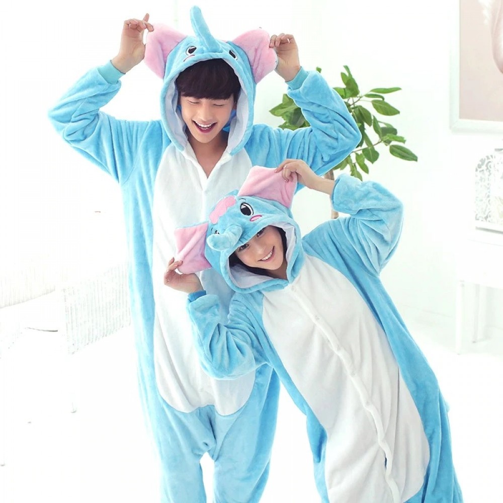 Blue Elephant Onesie Pajamas Costume for Couple Animal Onesies