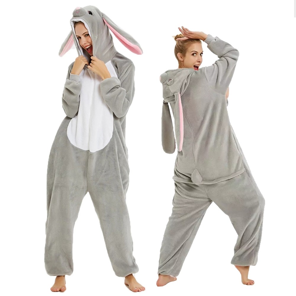 Gray Bunny Onesie for Adult & Teens Couples Animal Onesies Halloween Costumes