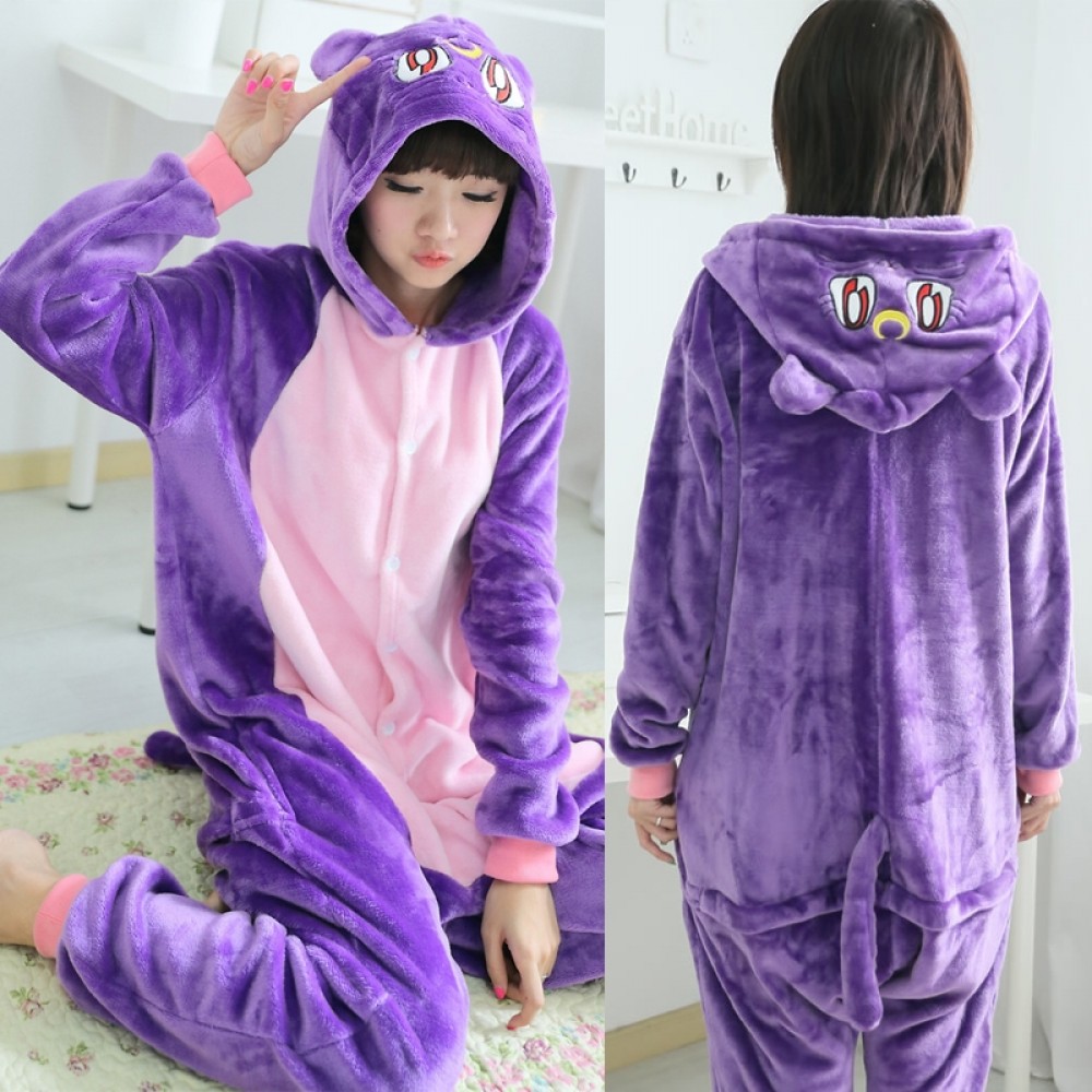 Purple Luna Cat Onesie for Adult & Teens Couples Animal Onesies Halloween Costumes