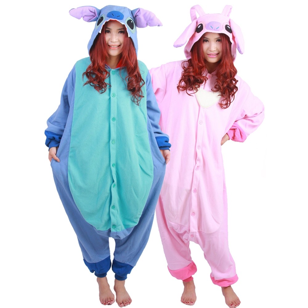 Stitch & Angel Onesie for Adult Kids Cute Couples Animal Onesies Halloween Costumes