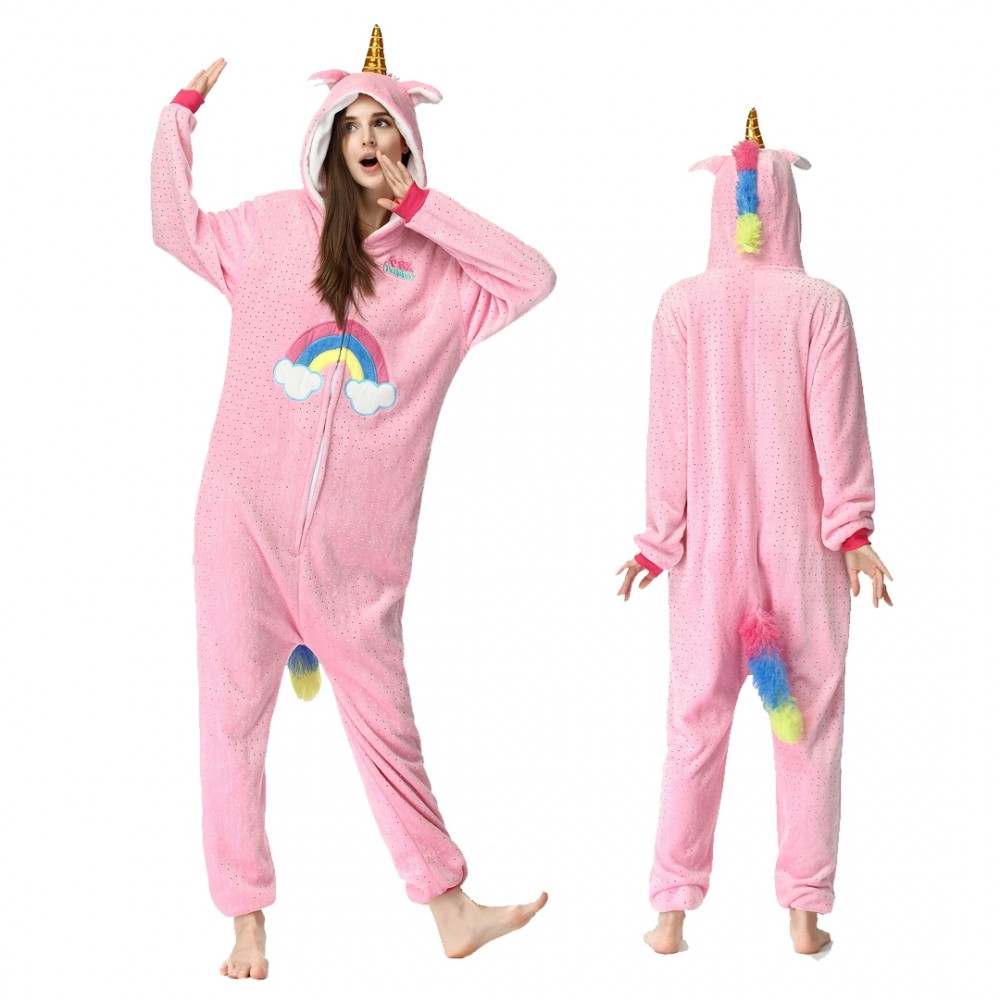 Pink Unicorn Onesie for Adult & Teens Flannel Zip up