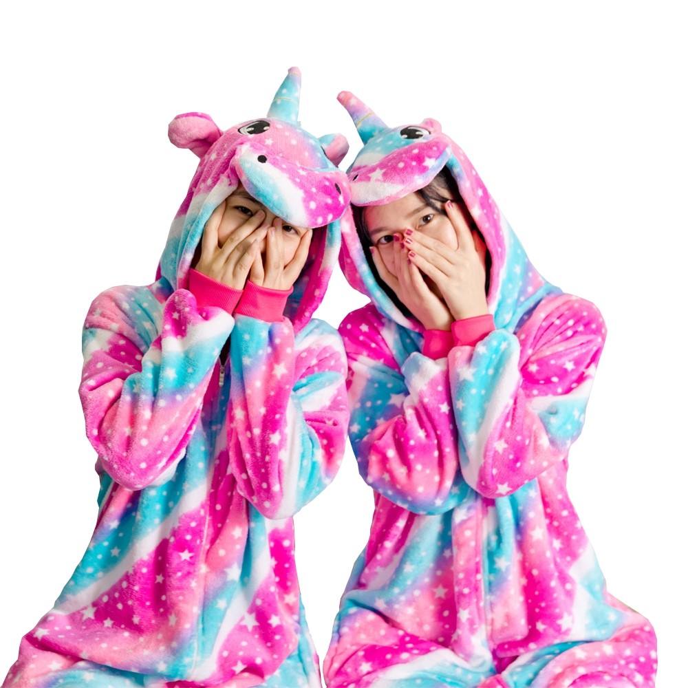 New Style Unicorn Onesie for Adult & Teens Flannel Animal Onesies Zip up
