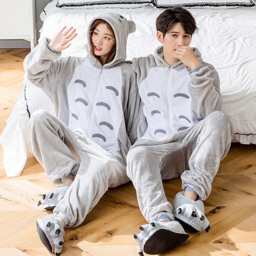 Totoro Onesie Pajamas for Couples Adult Animal Onesies Flannel Zip up