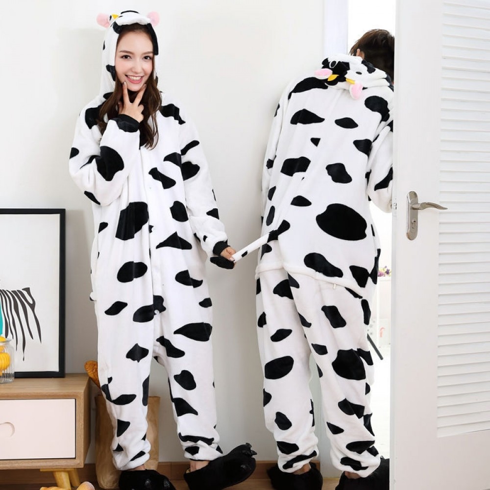 Cow Onesie Pajamas for Couples Adult Animal Onesies Flannel Zip up