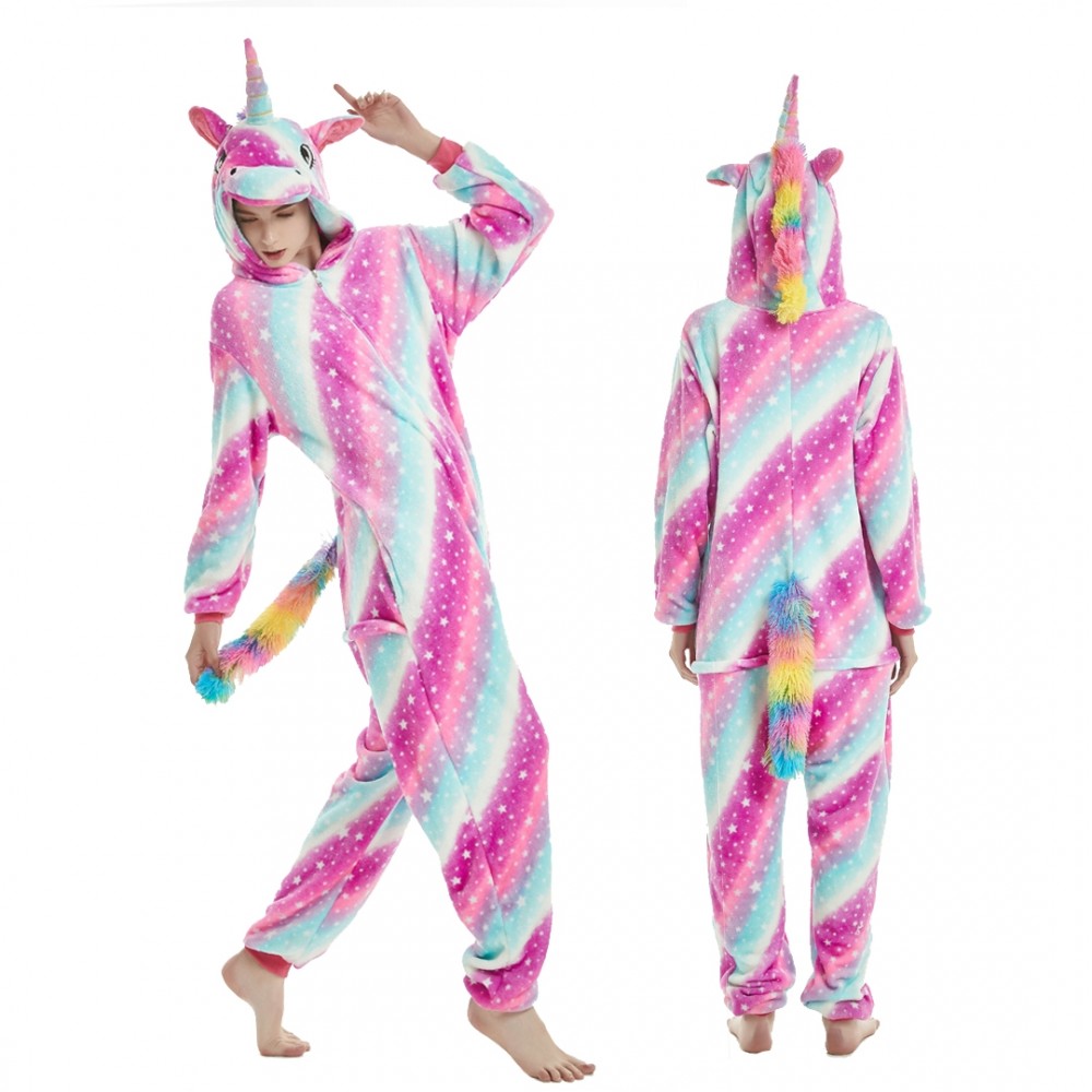 Unicorn Onesie Pajamas with Zipper for Adult & Teens Purple Star