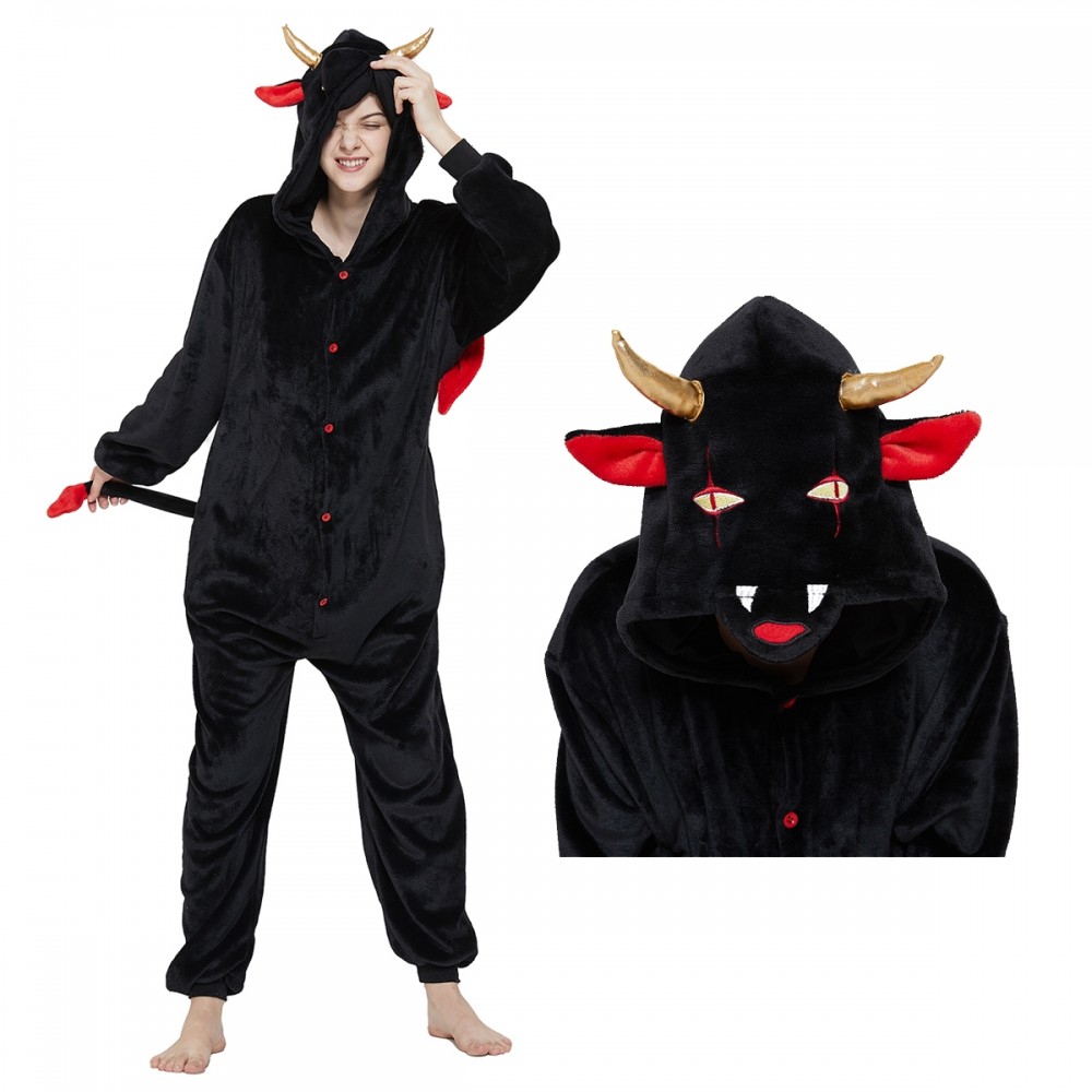 Black Bull Onesie for Adults Animal Onesies Pajamas Halloween Costumes