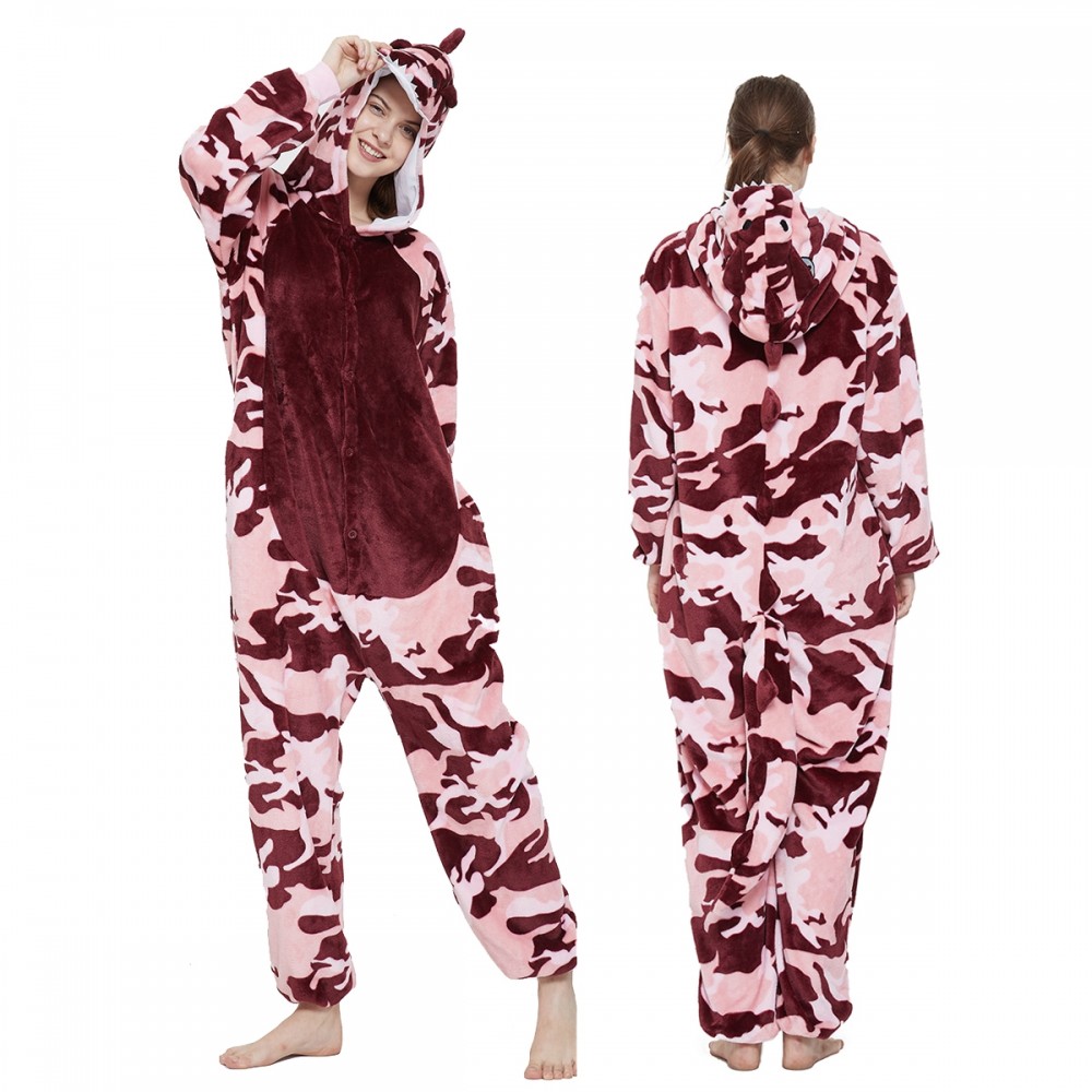 Camouflage T Rex Dinosaur Onesie Adult Pajamas Womens & Mens Animal Onesies Halloween Costumes