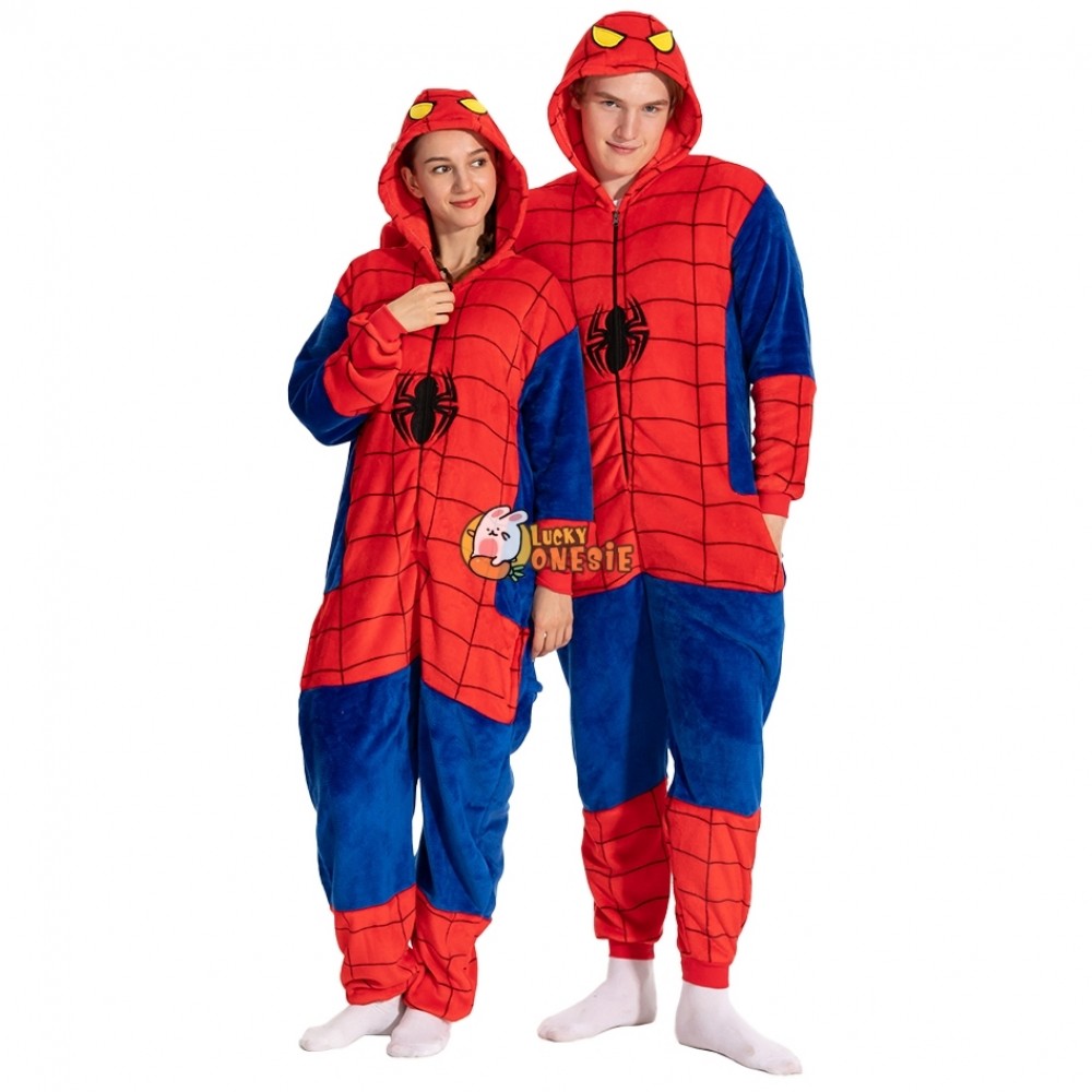 Spiderman Onesie Pajamas for Adults & Kids Matching Family Couple Halloween Costumes