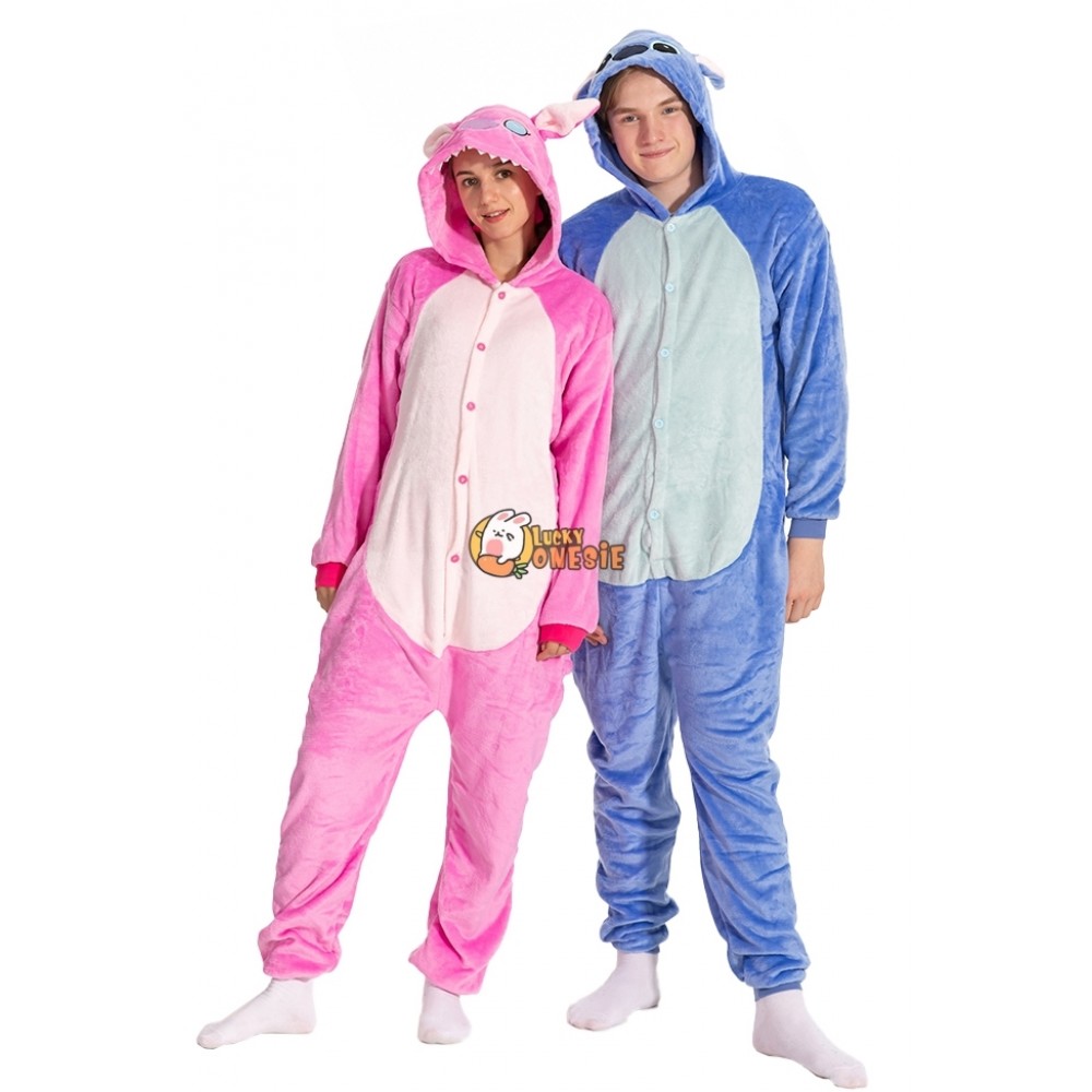 Stitch & Angel Halloween Costume for Adults Couples Friends Onesie Pajamas