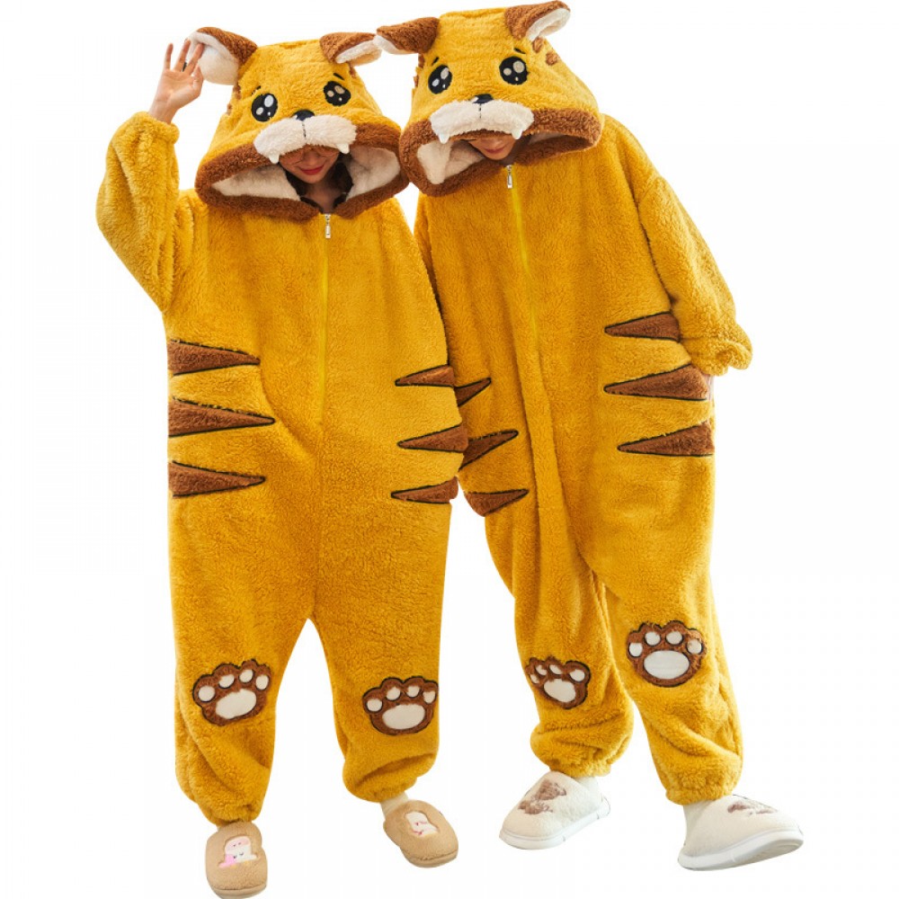 Yellow Tiger Onesie Matching Pajamas For Couples Christmas Pjs