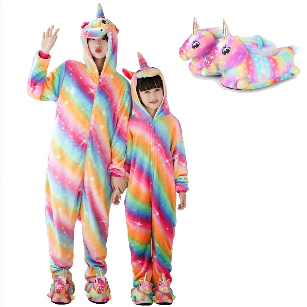 Unicorn Onesie with Shoes 2Pcs Sets for Adult and Kids Animal Onesies Costumes