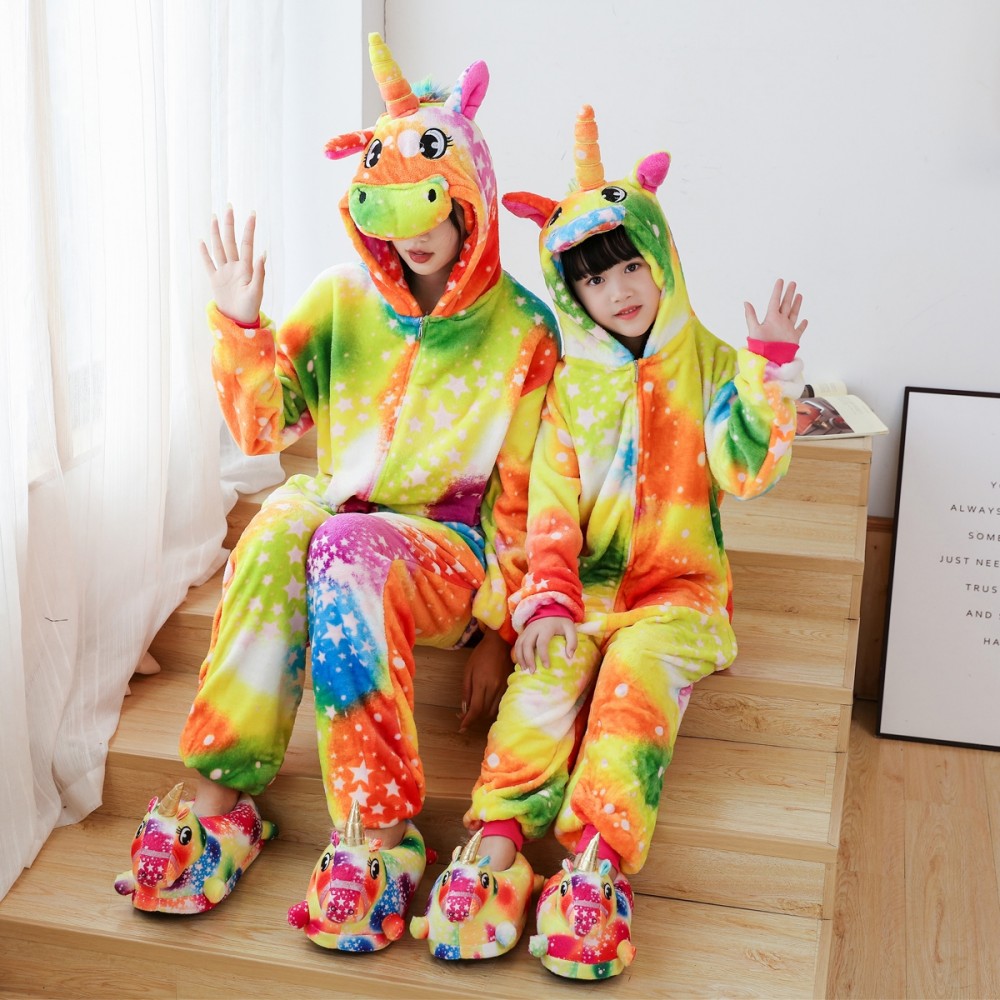 Rainbow Unicorn Onesie with Shoes 2Pcs Sets for Adult and Kids Halloween Costumes