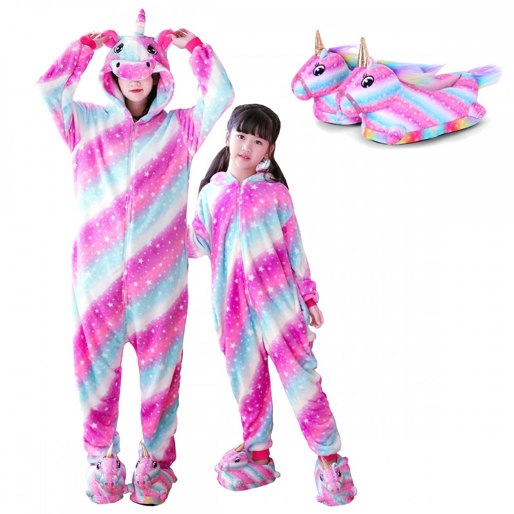 Purple Unicorn Onesie with Shoes Sets for Adult and Kids Halloween Costumes