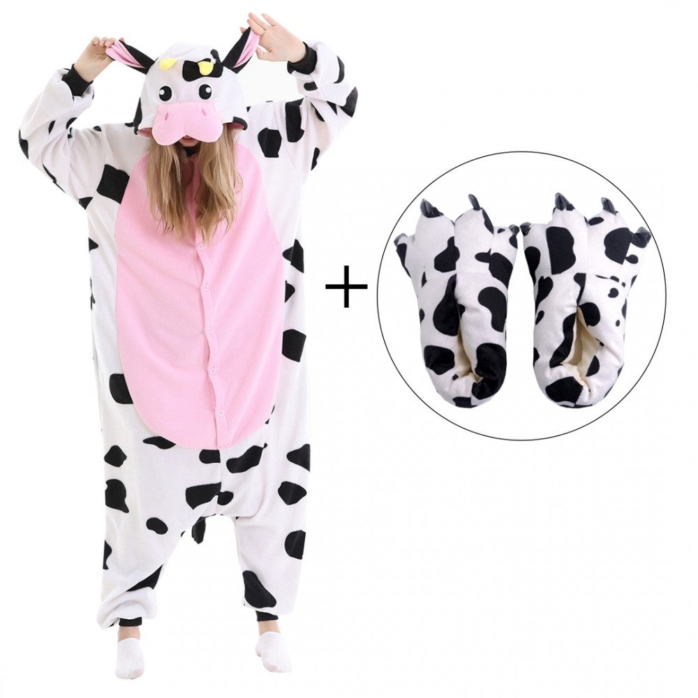 Cow Onesie Pajamas with Cow Shoes for Adult & Teens