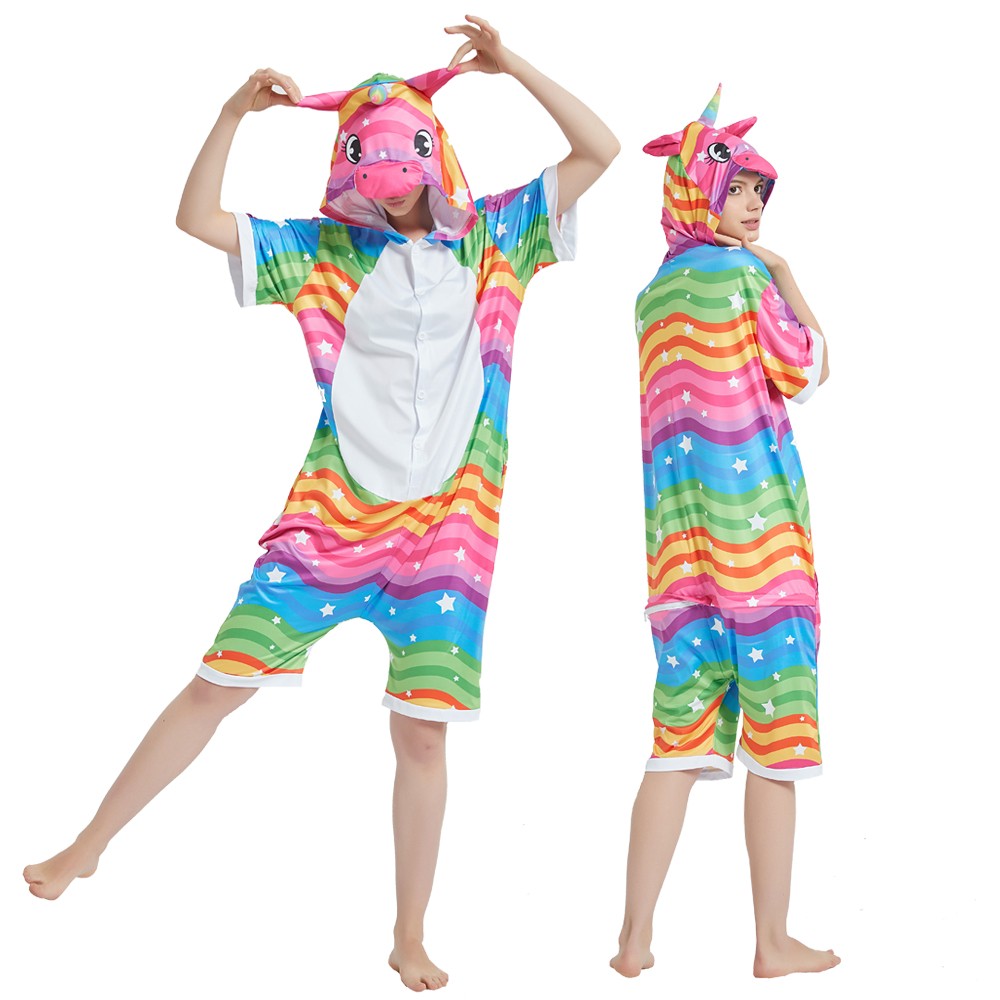 Rainbow Unicorn Onesie Pajamas for Adult Short Sleeve Summer