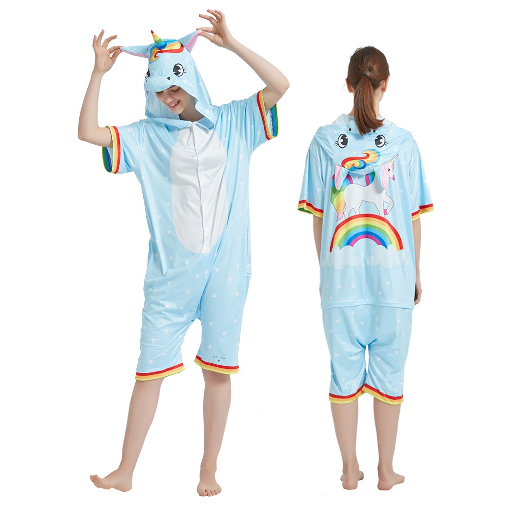 Blue Unicorn Onesie Pajamas for Adult Short Sleeve Summer