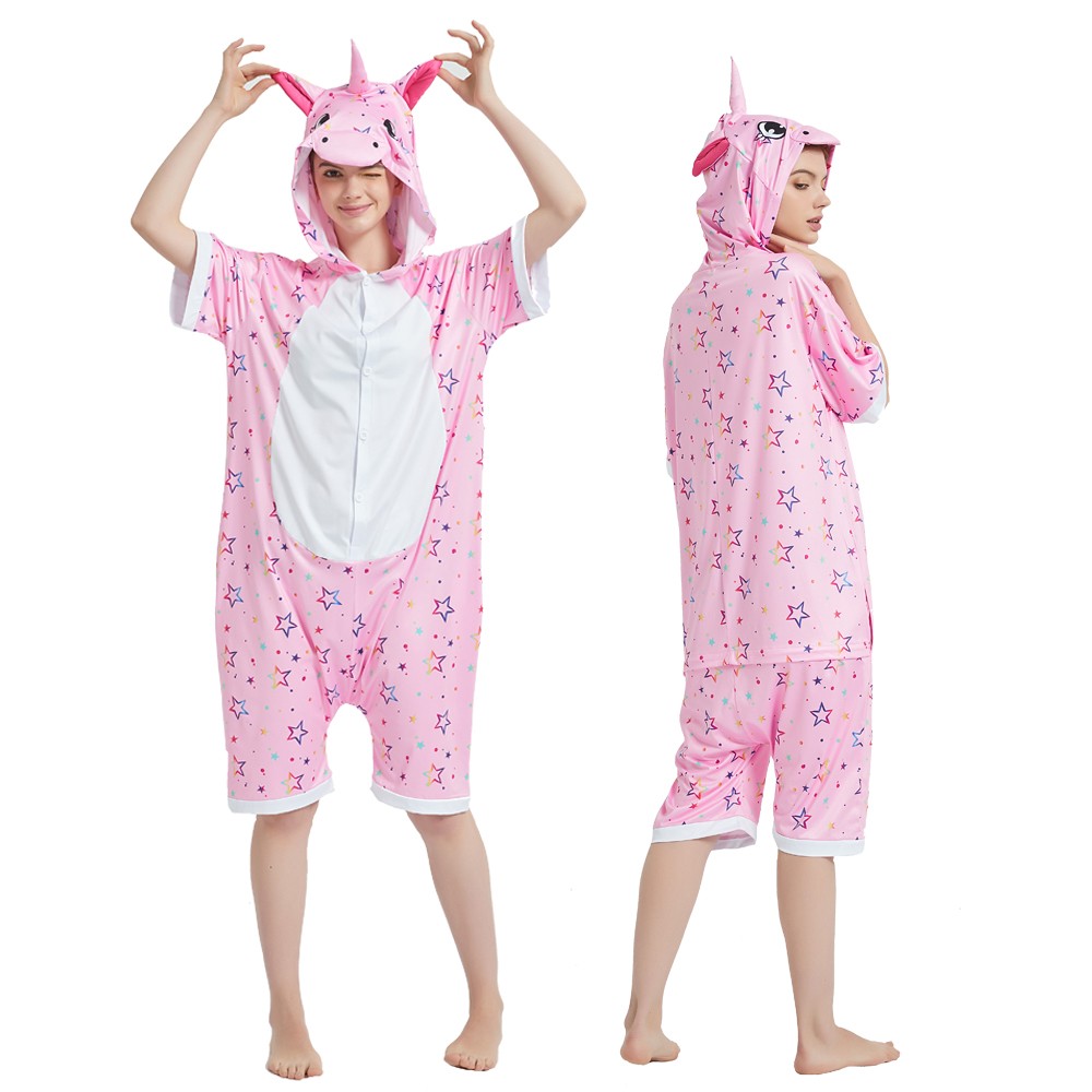 Pink Unicorn Onesie Pajamas for Adult Short Sleeve Summer