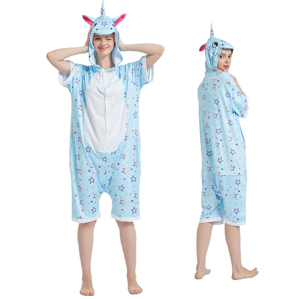 Blue Star Unicorn Onesie Pajamas for Adult Short Sleeve Summer