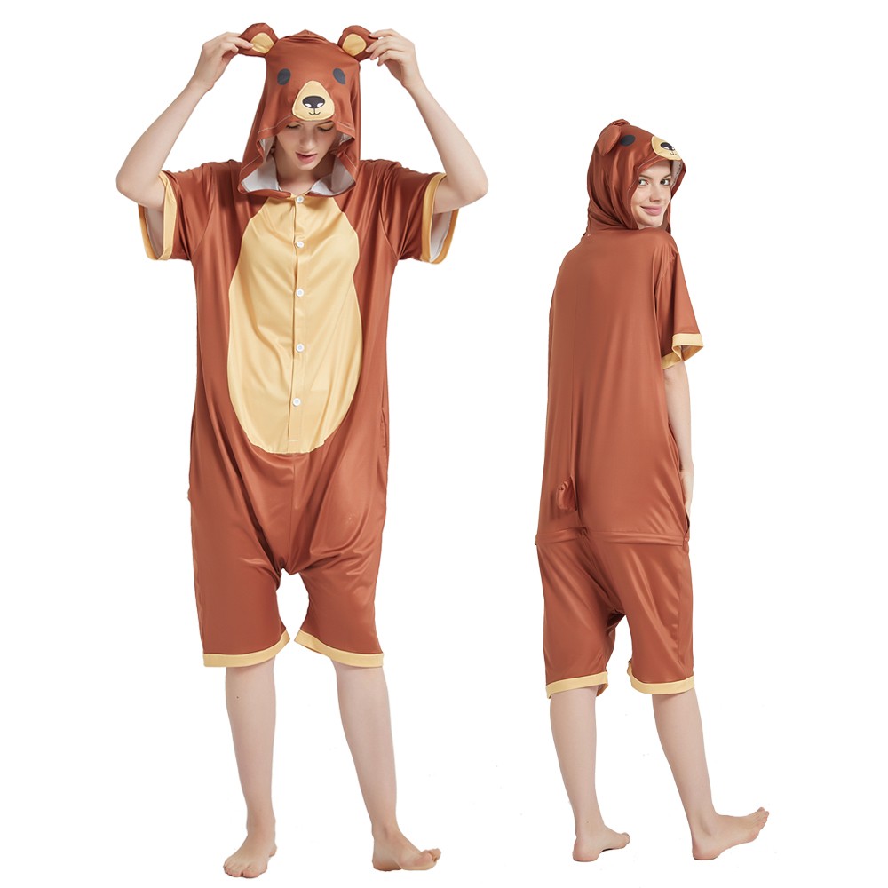 Brown Bear Onesie Pajamas for Adult Short Sleeve Summer