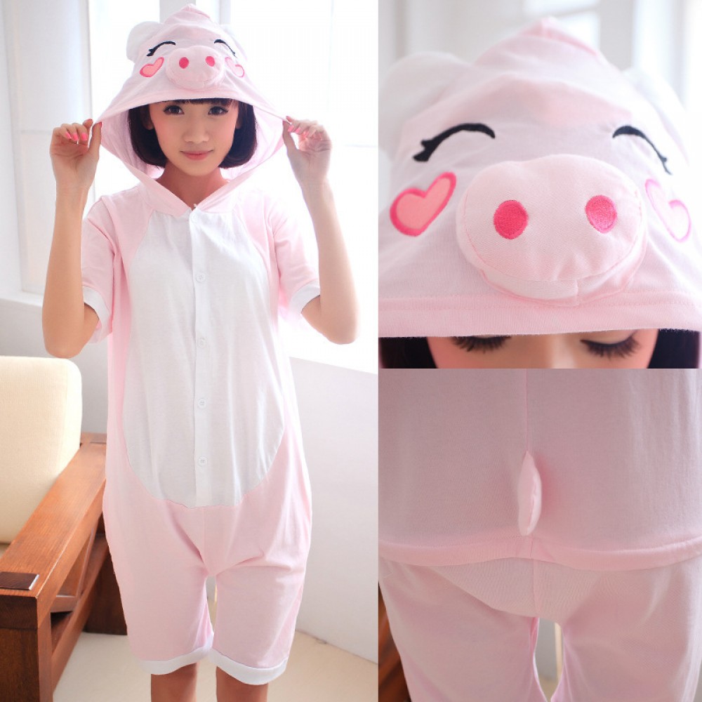 Pink Pig Onesie Pajamas for Adult & Teens Short Sleeve Summer