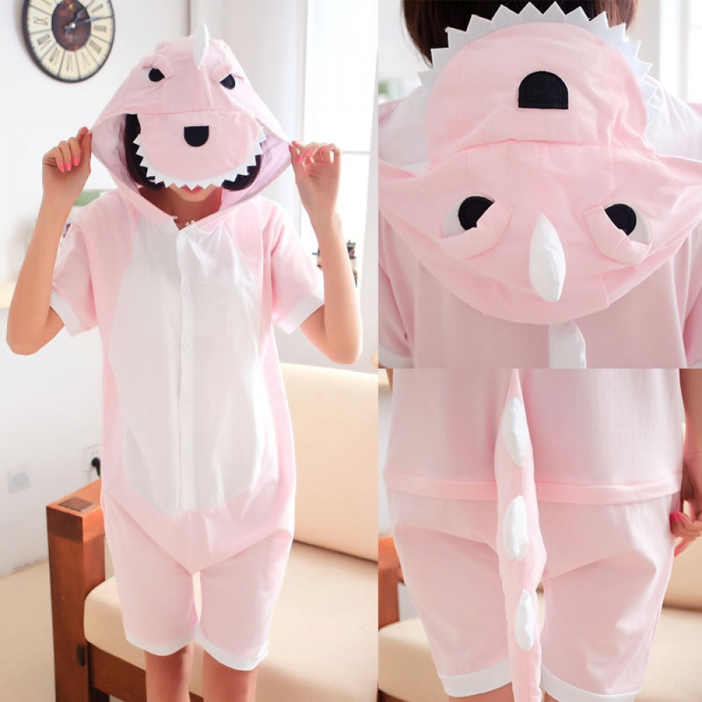 Pink Dinosaur Onesie Pajamas for Adult & Teens Short Sleeve Summer