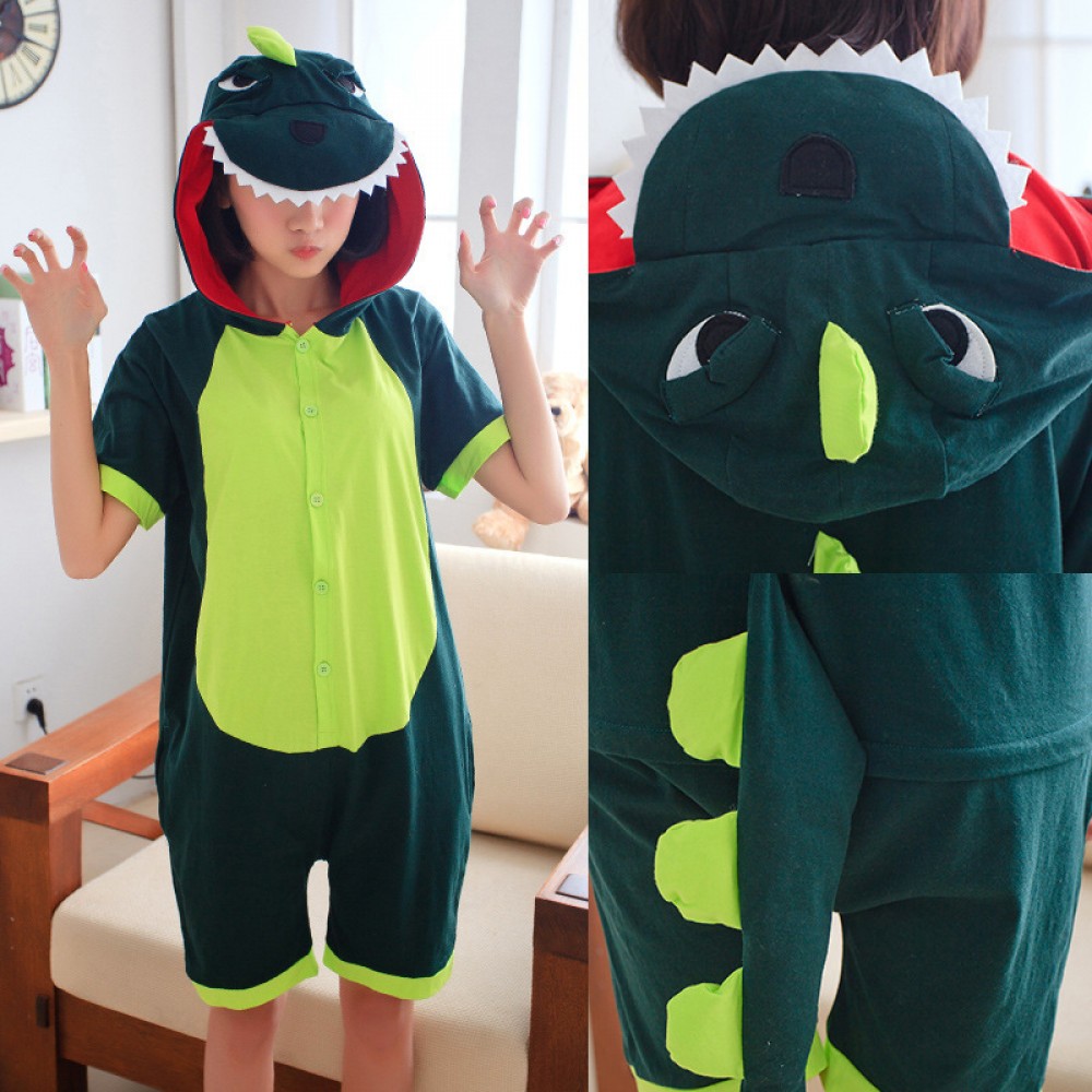 Green Dinosaur Onesie Pajamas for Adult & Teens Short Sleeve Summer