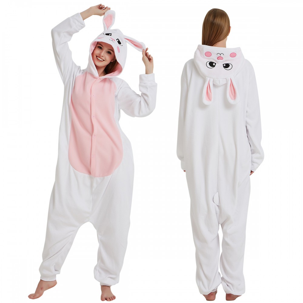 White Bunny Onesie Pajamas for Adult & Teens Animal Onesies