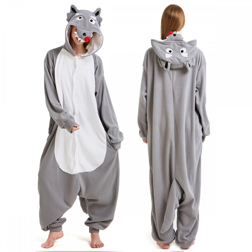 Gray Wolf Onesie Pajamas for Adult & Teens Animal Onesies