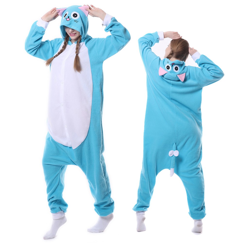 Blue Cat Happy Fairy Tail Onesie Pajamas for Adult & Teens Animal Onesies