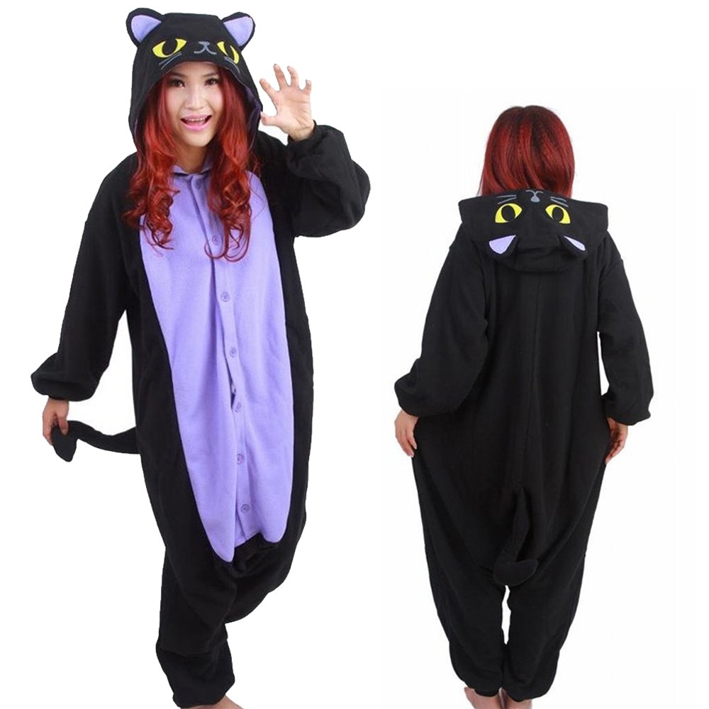 Midnight Cat Onesie Pajamas Animal Onesies for Adult & Teens