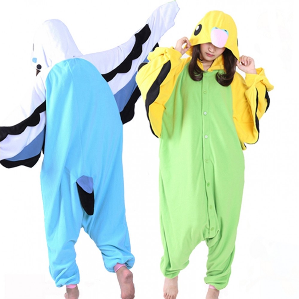 Green & Blue Parrot Onesies Pajamas Costume Outfit for Adult & Teens Unisex Bar Crawl