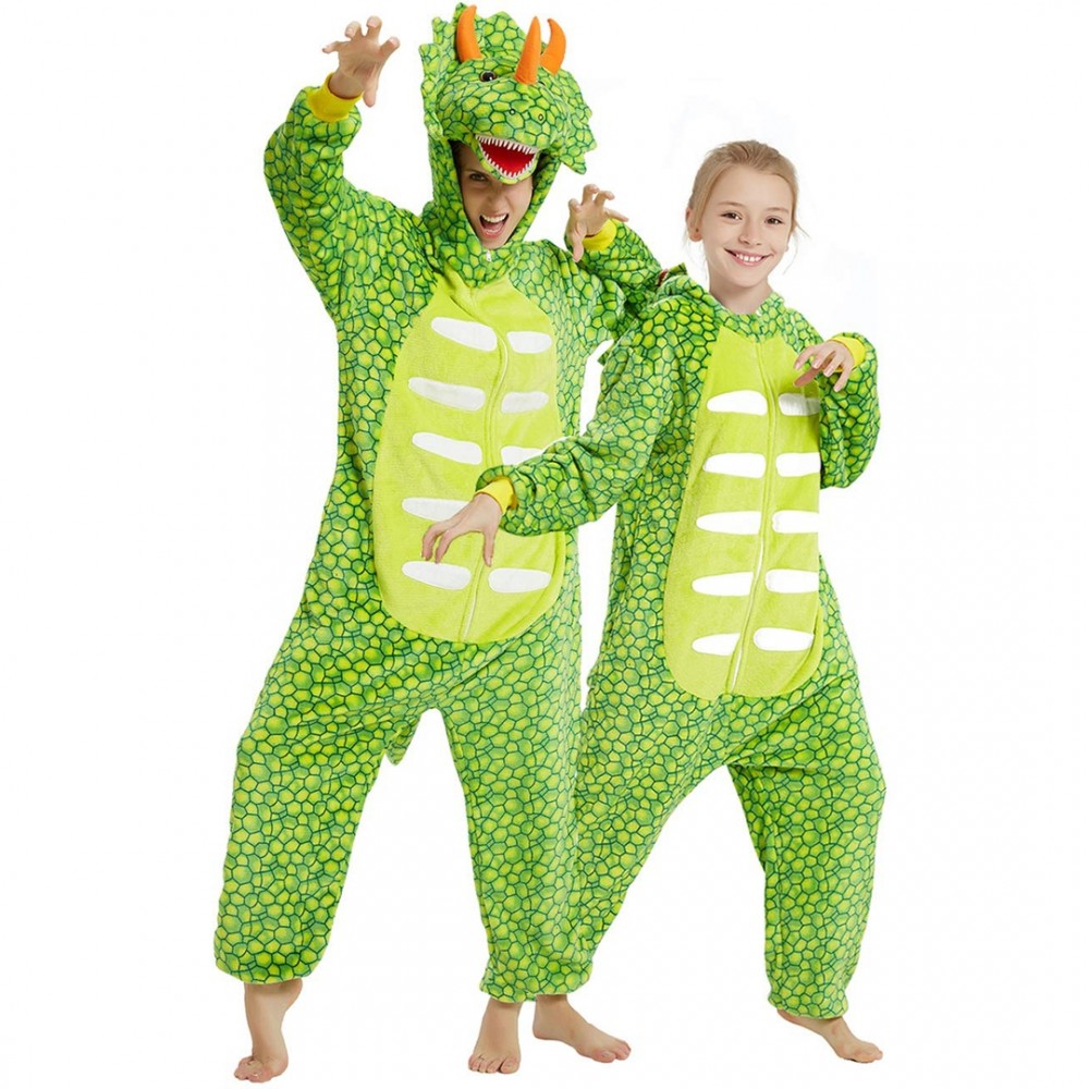 Triceratops Dinosaur Onesie for Adult & Teens Couples Animal Onesies Halloween Costumes Green