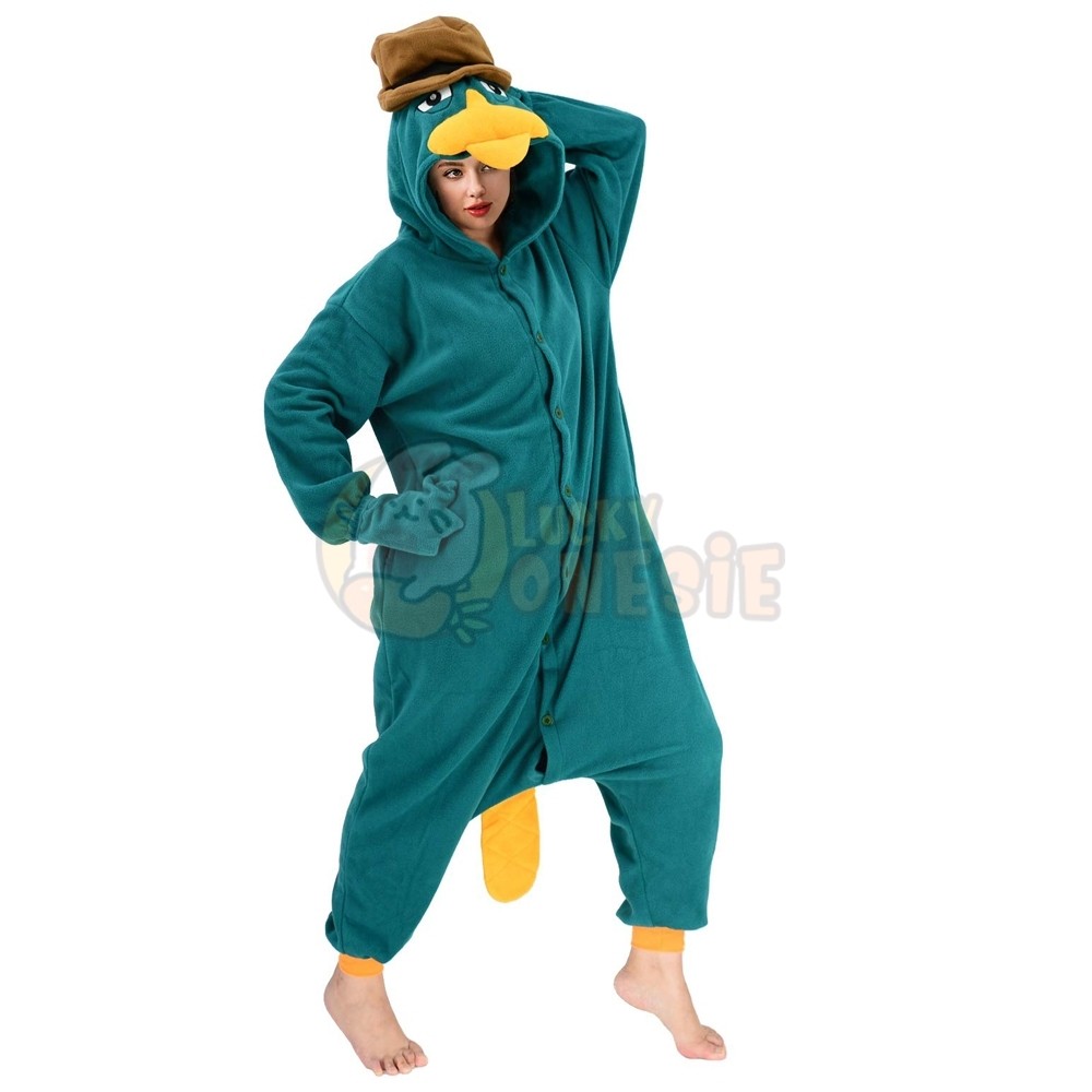 Super Soft Fleece Hooded Jumpsuit Nightwear Adults Unisex Platypus Novelty Onesie Pajamas Halloween 3D Ears All in One Sleepsuit Christmas Cosplay Autumn Winter Loungeable Costumes,S 