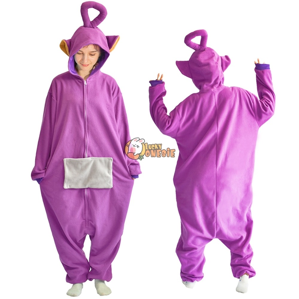 Tinky Winky Halloween Costume for Adult Purple Teletubby Onesie Outfit