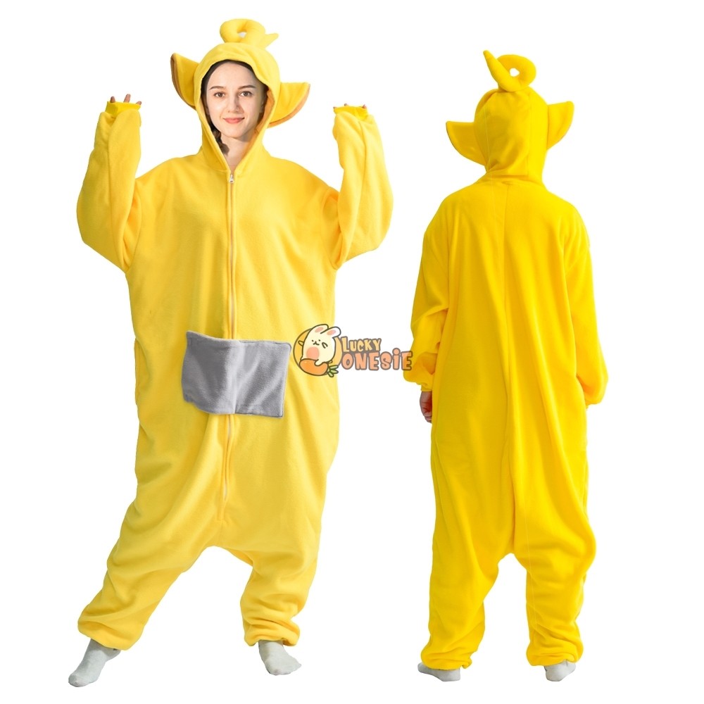 Lala Halloween Costume for Adult Yellow Teletubby Onesie Pajamas Outfit