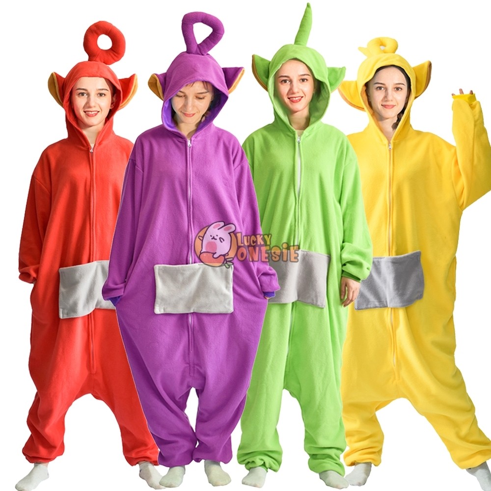 Teletubbies Group Halloween Costumes for Adult Tinky Winky & Po & Lala & Dipsy Onesie Pajamas