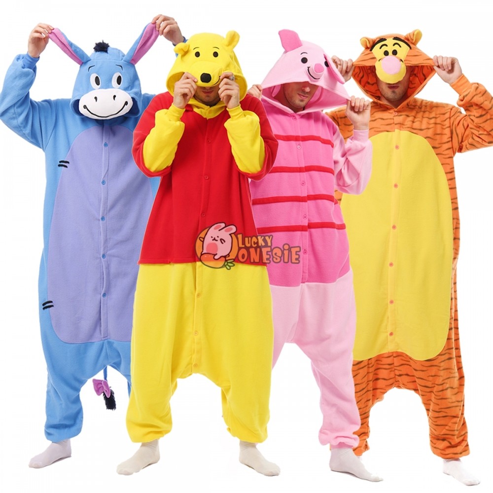 Unisex Plus Size Winnie the Pooh Piglet Eeyore Tigger Onesie Cute Easy Halloween Costumes
