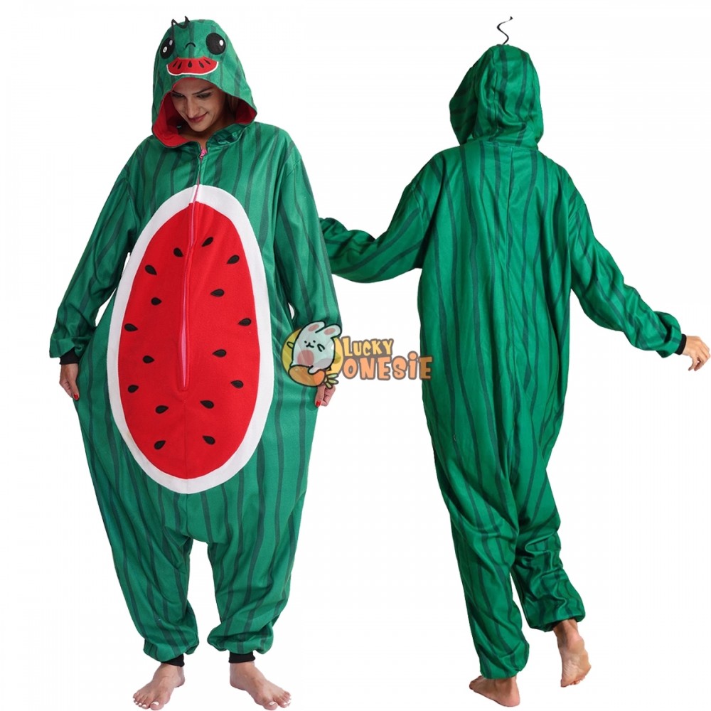 Watermelon Onesie Pajamas for Adults Fruit Halloween Costume