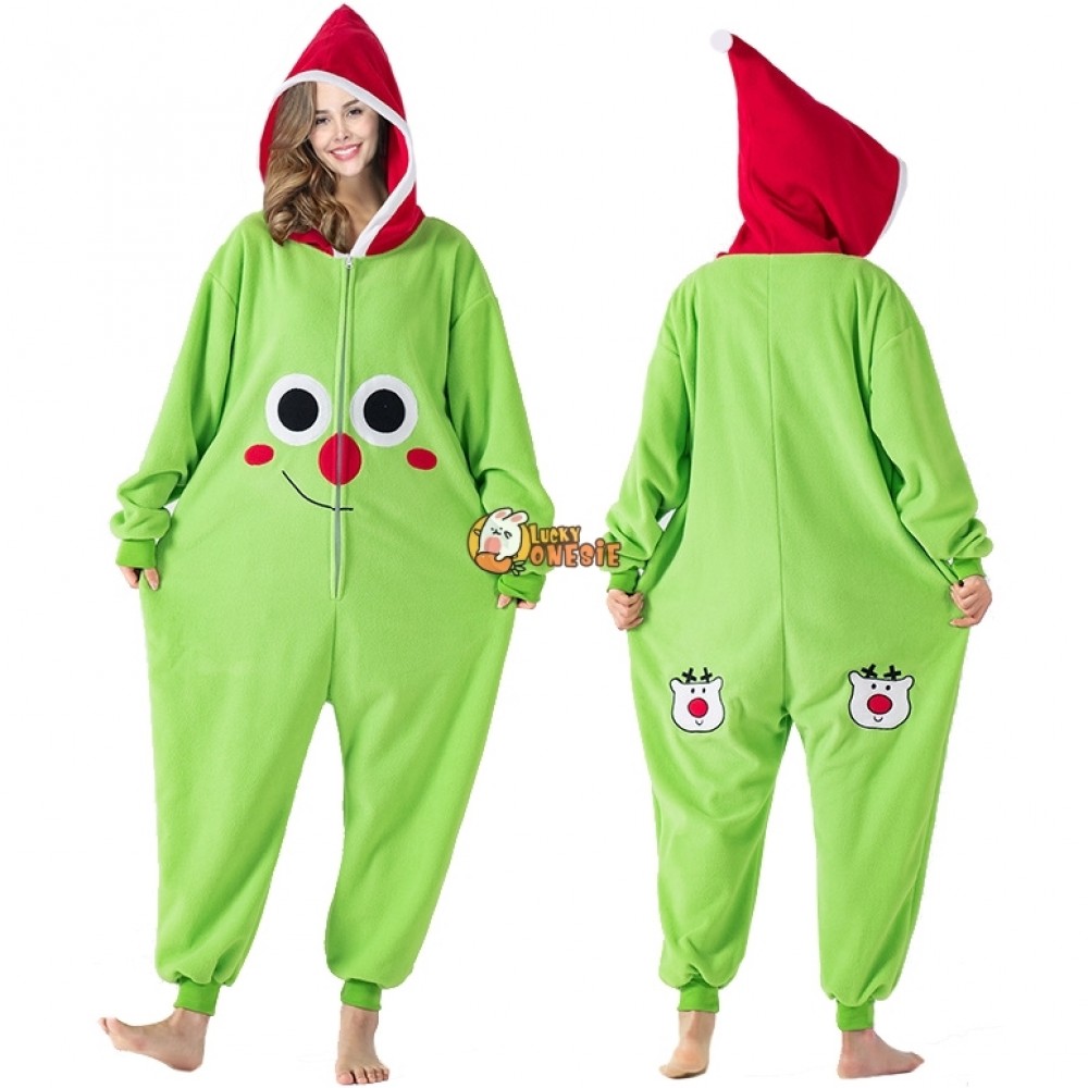 Red Nose Onesie Pajamas for Adults Cute Christmas Halloween Costume Outfit