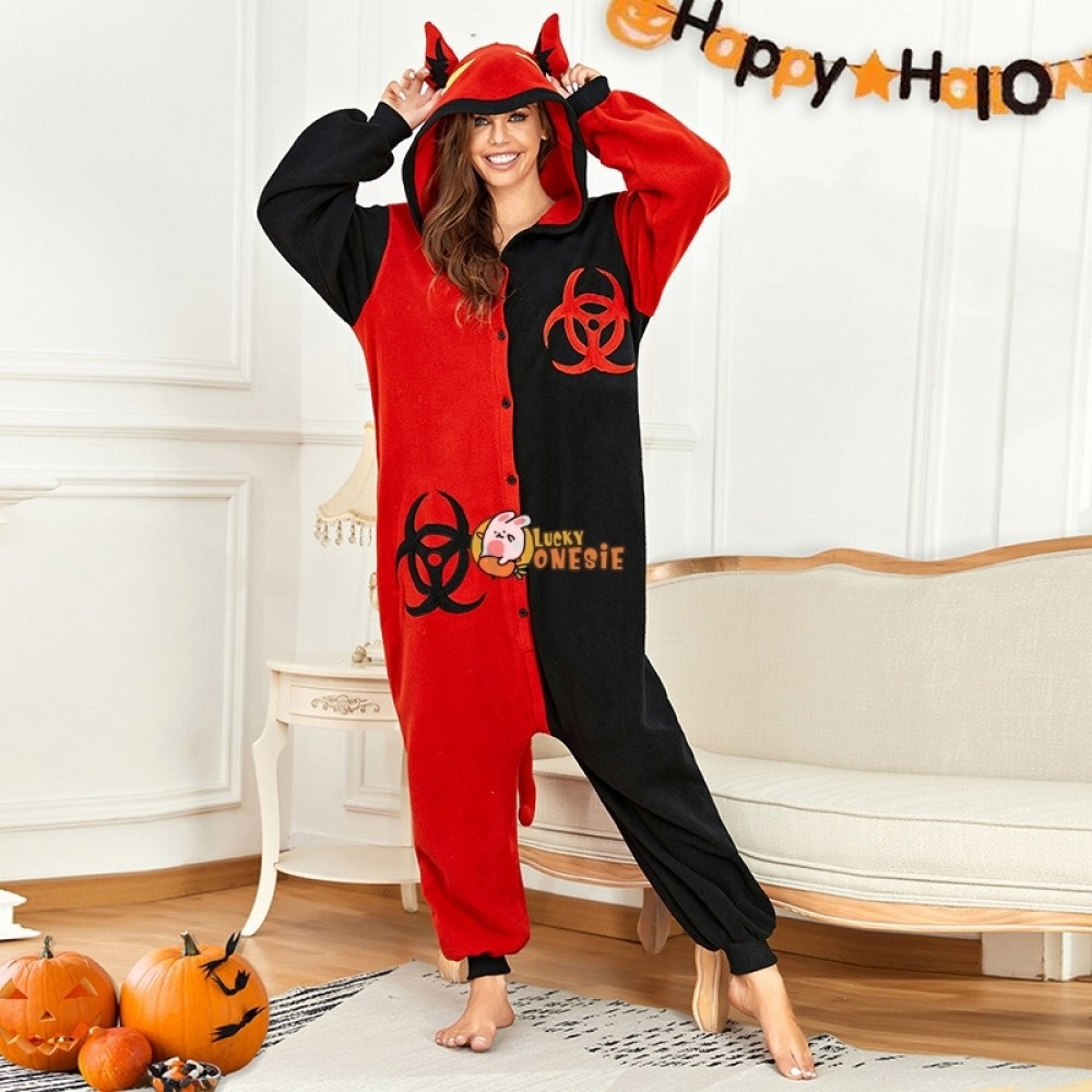 Cute Devil Onesie Pajamas for Adults Demon Halloween Costume Outfit