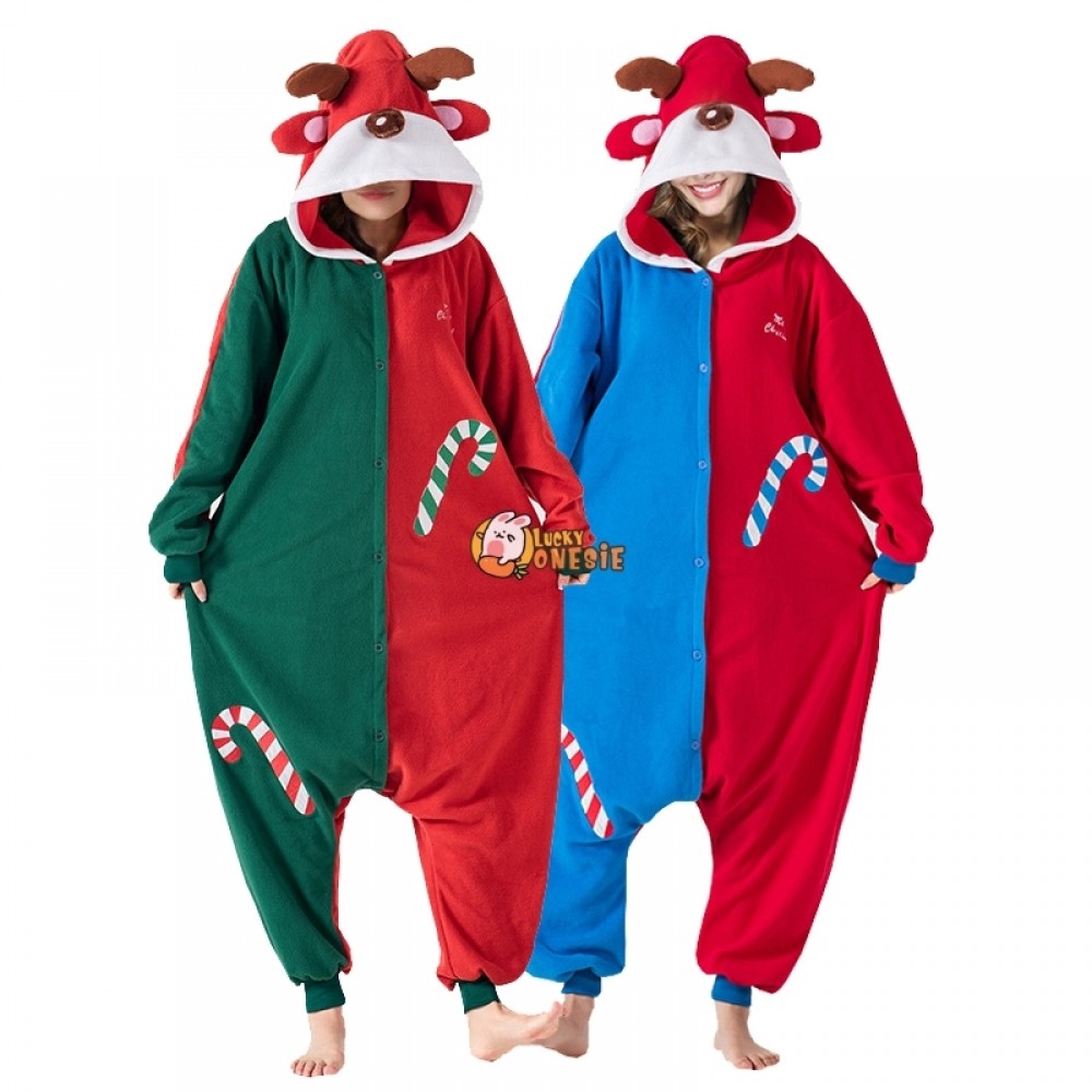 Rudolph Onesie Pajamas Matching Couples Simple Halloween Costume Outfit