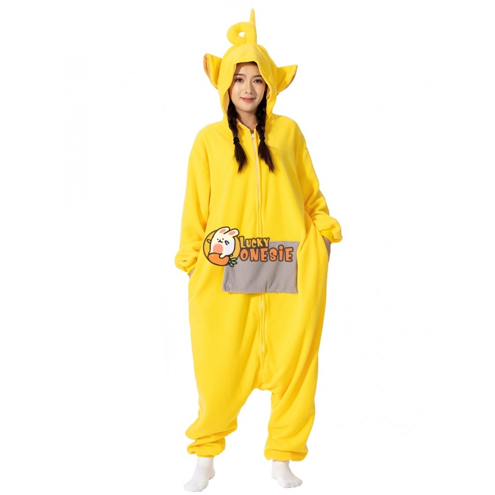 Adult & Teens Lala Halloween Costume Yellow Teletubby Onesie Pajamas Outfit