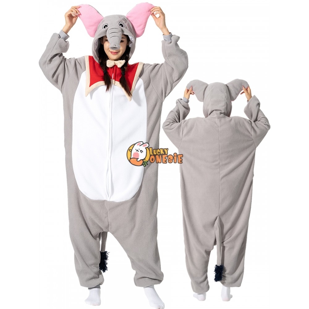 Gray Elephant Onesie Pajamas for Adult & Teens Cute Easy Halloween Costume