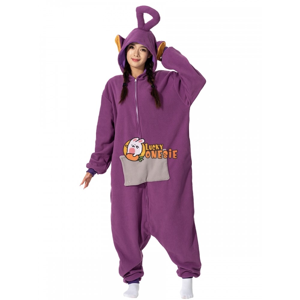 Easy & Cute Tinky Winky Halloween Costume for Adult Purple Teletubby Onesie Outfit