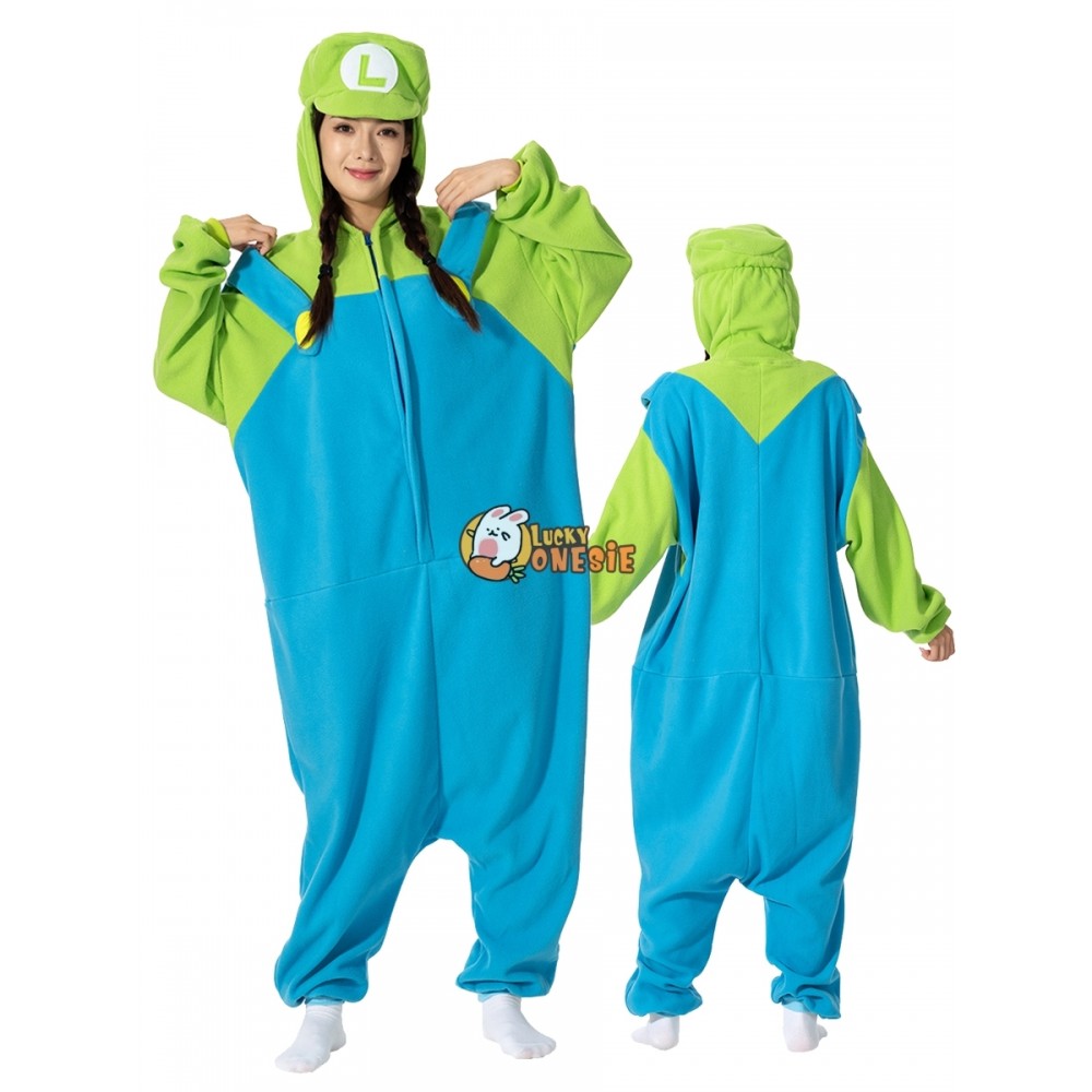 Luigi Halloween Costume for Adult Onesie Pajamas