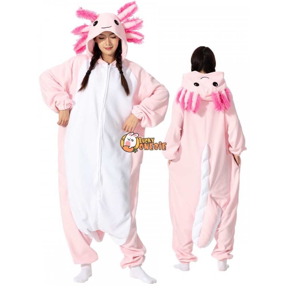 Pink Axolotl Halloween Costume for Adults Cute Onesie Pajamas
