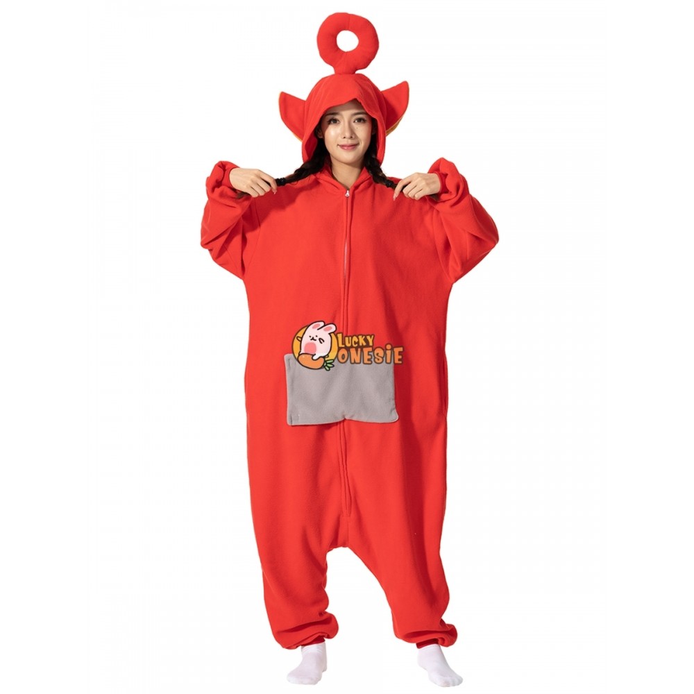 Red Teletubby Po Halloween Costume for Adults Cute Onesie Pajamas