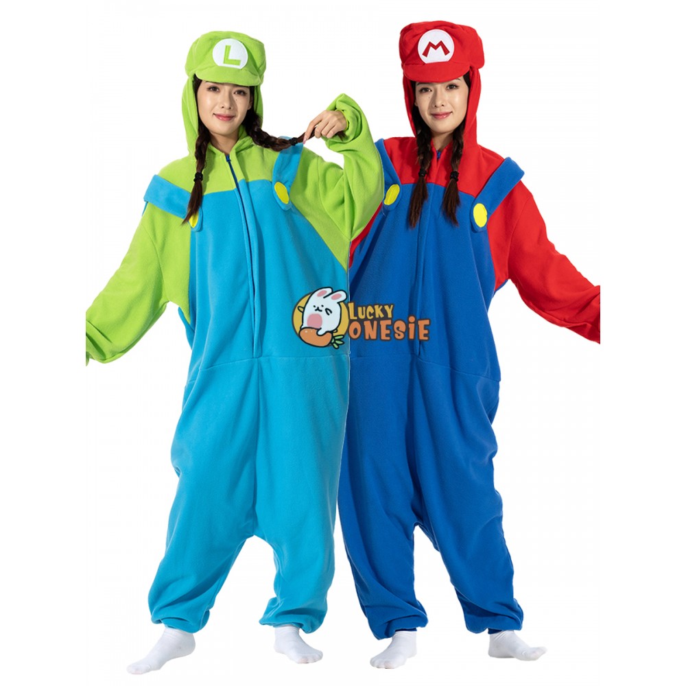 Mario & Luigi Halloween Duo Costume for Adult Couples Cute Onesie Pajamas