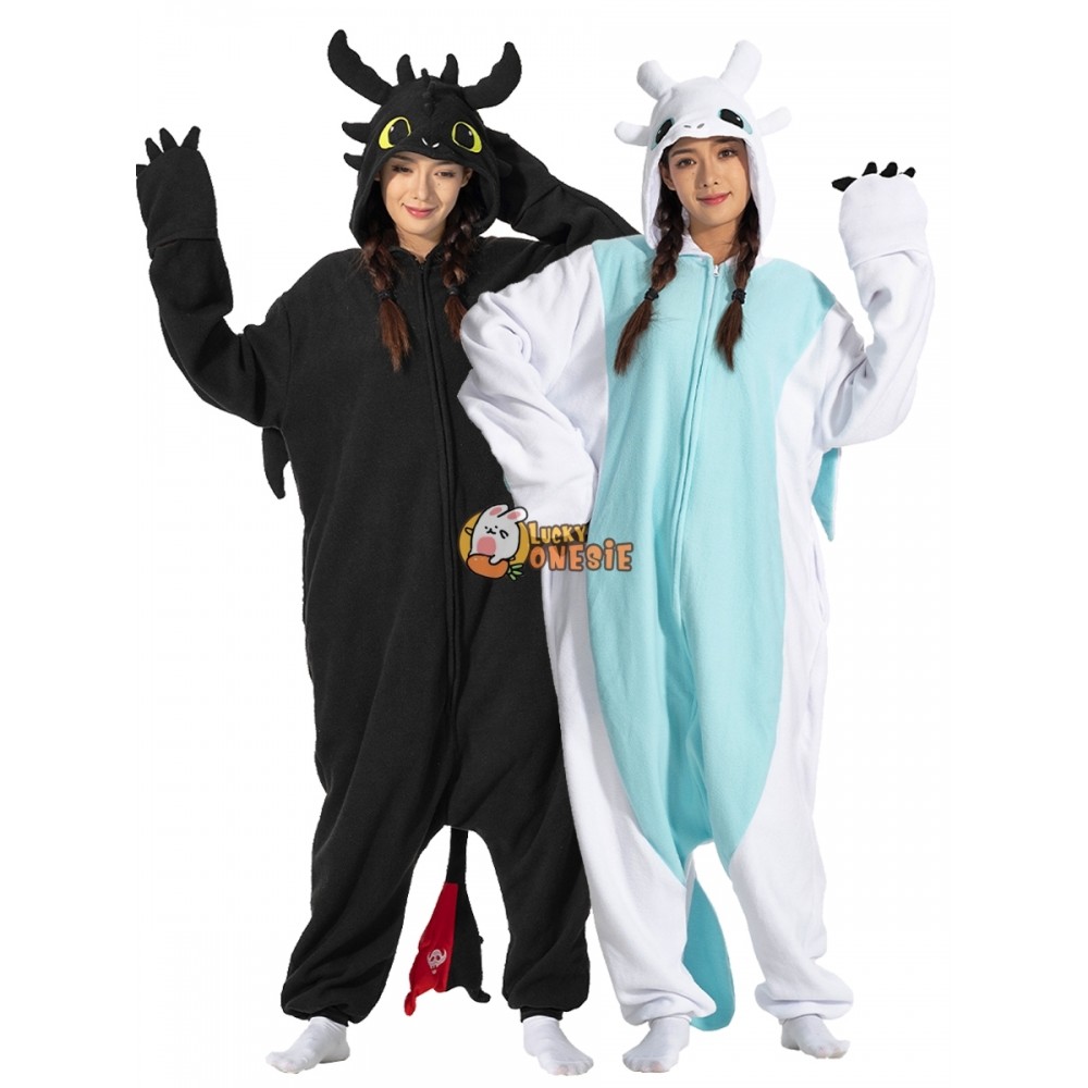 Toothless & Light Fury Duo Halloween Costume for Adults Onesie Pajamas Matching Couples